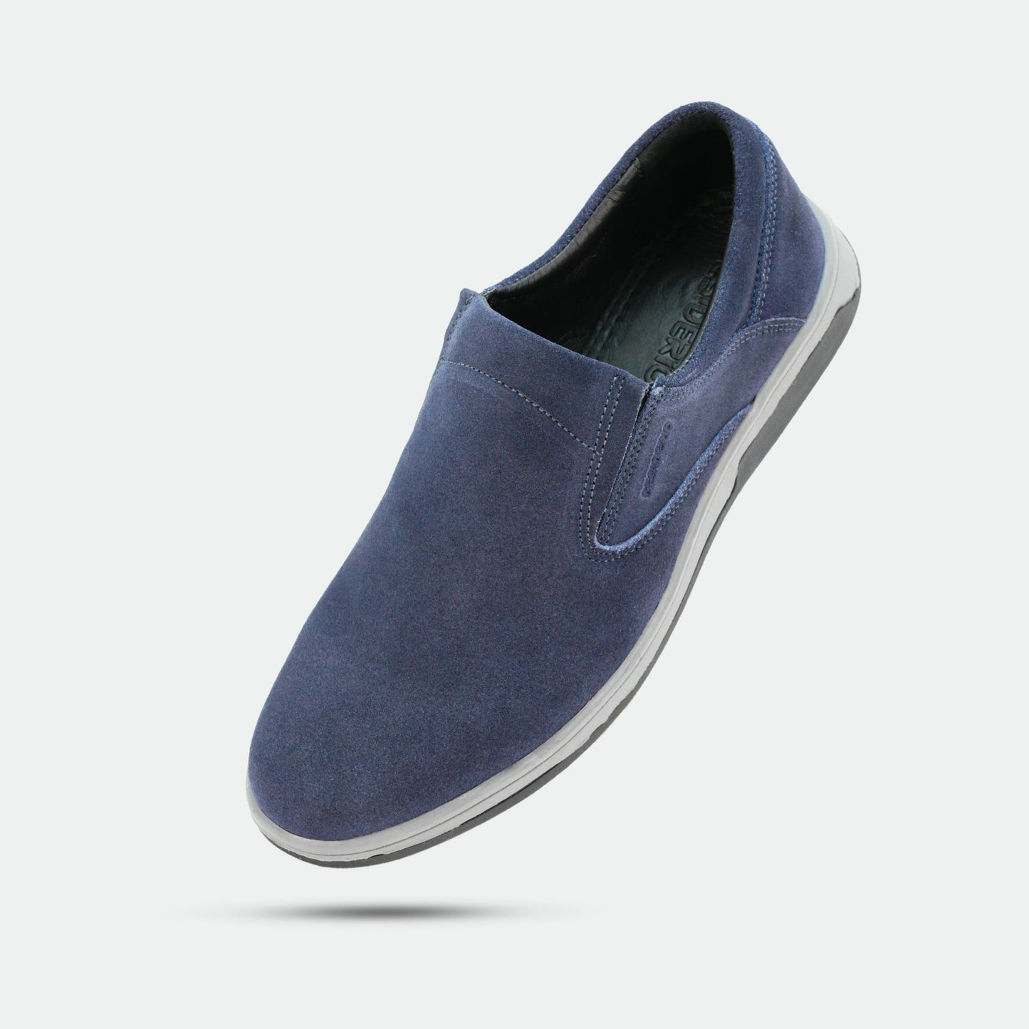 Navy suede cow leather loafers, comfortable durable everyday casual and formal wear shoes