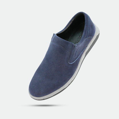 Navy suede cow leather loafers, comfortable durable everyday casual and formal wear shoes