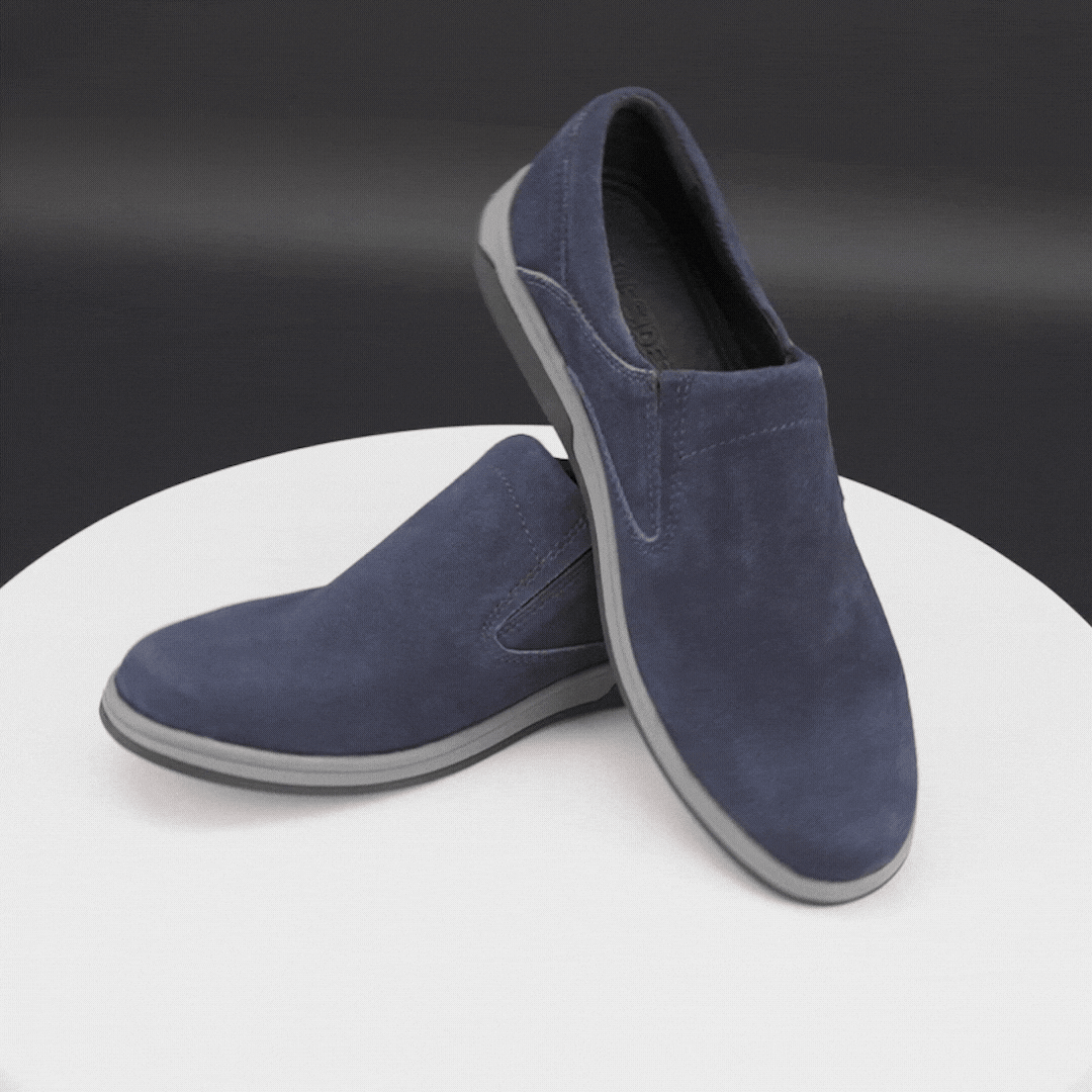 Navy suede cow leather loafers, comfortable durable everyday casual and formal wear shoes