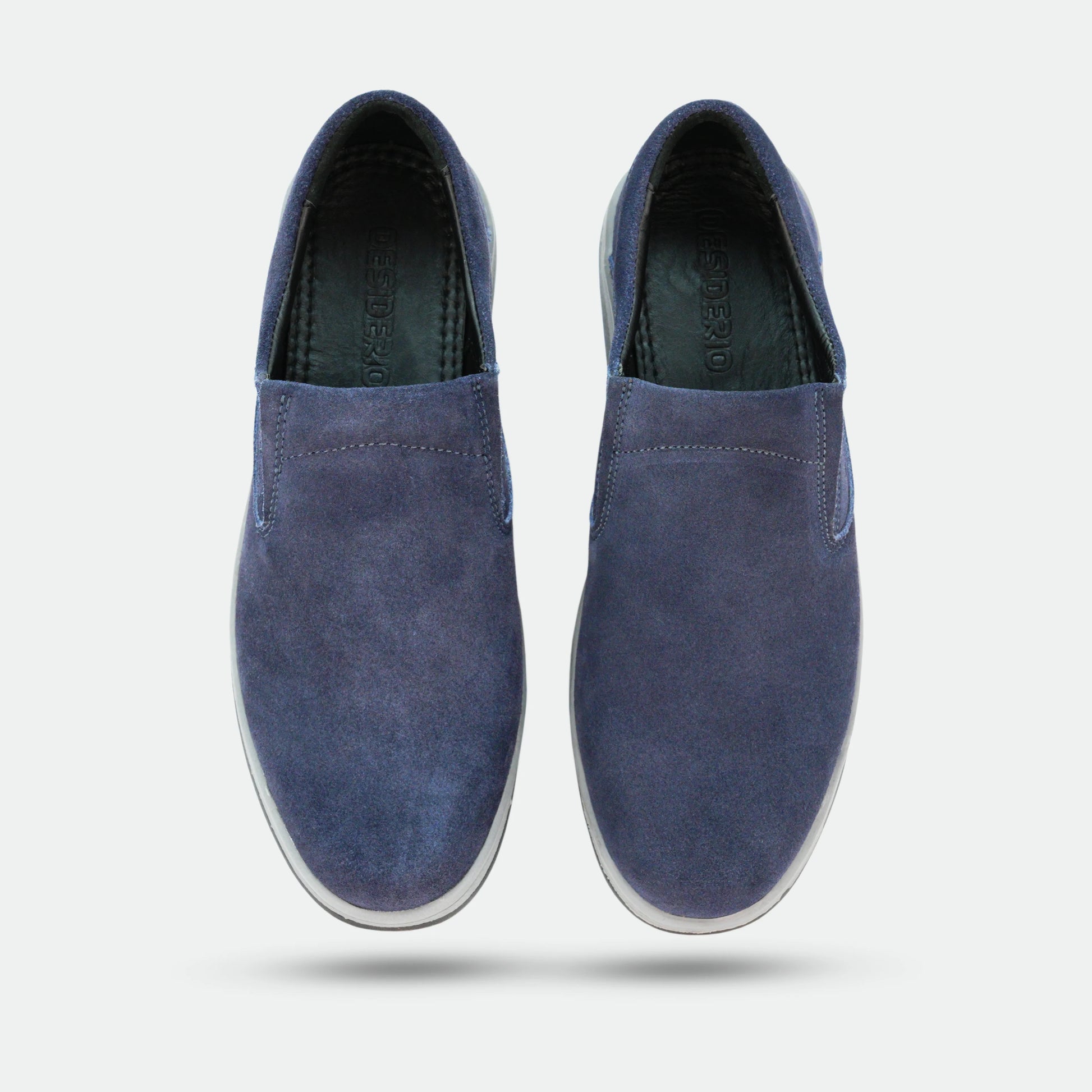 Navy suede cow leather loafers, comfortable durable everyday casual and formal wear shoes