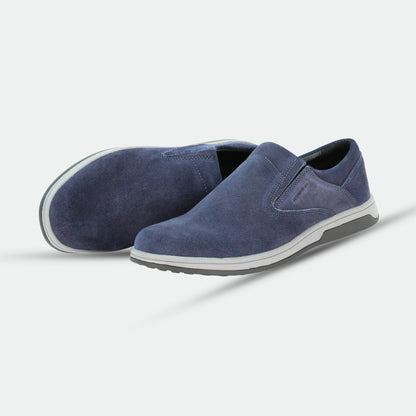 Navy suede cow leather loafers, comfortable durable everyday casual and formal wear shoes