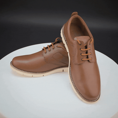 Genuine cow leather commute shoes with soft sheep lining, cushioned Texon insole, and lightweight EVA sole