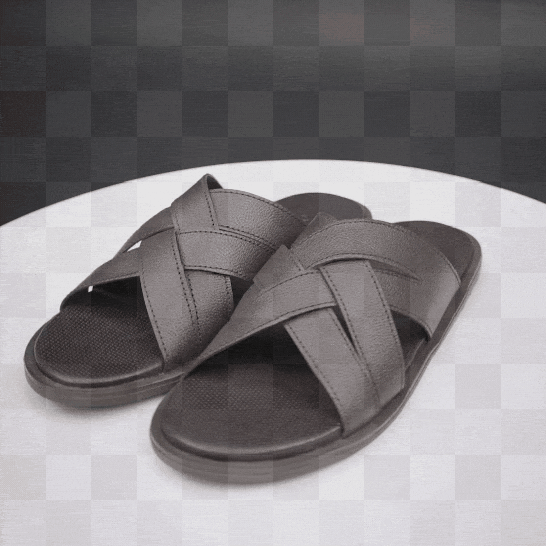 Brown cow print leather footwear with soft lining, cushioned EVA insole, and durable TPR sole