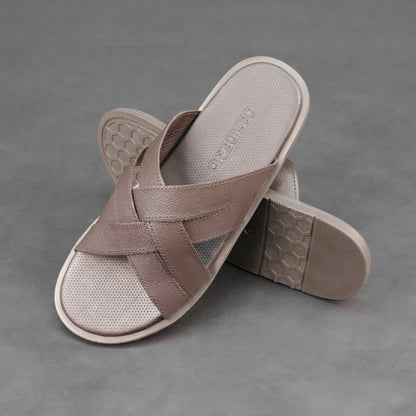 Brown cow print leather footwear with soft lining, cushioned EVA insole, and durable TPR sole
