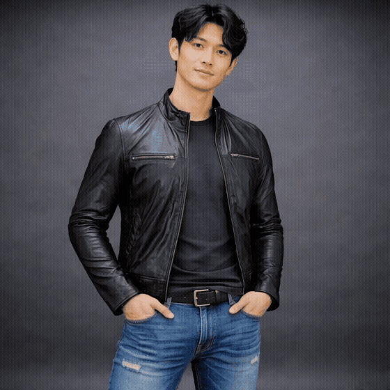 Black everyday jacket with front zip closure, zippered cuffs, two side pockets, two front pockets, and one inner pocket, combining modern style with practical functionality