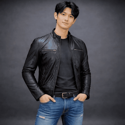 Black everyday jacket with front zip closure, zippered cuffs, two side pockets, two front pockets, and one inner pocket, combining modern style with practical functionality