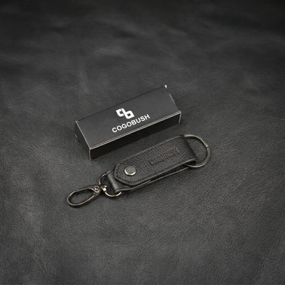 Black Genuine Leather Keychain with Metal Clasp.