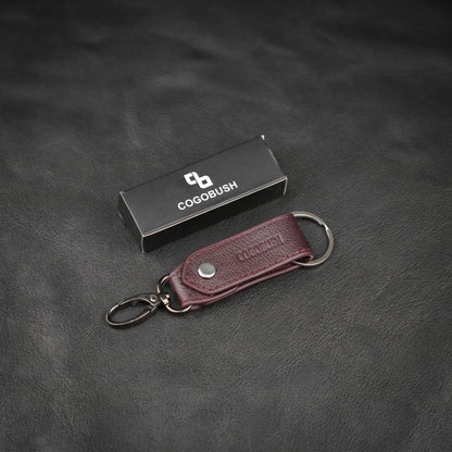 Maroon Genuine Leather Keychain with Metal Clasp.