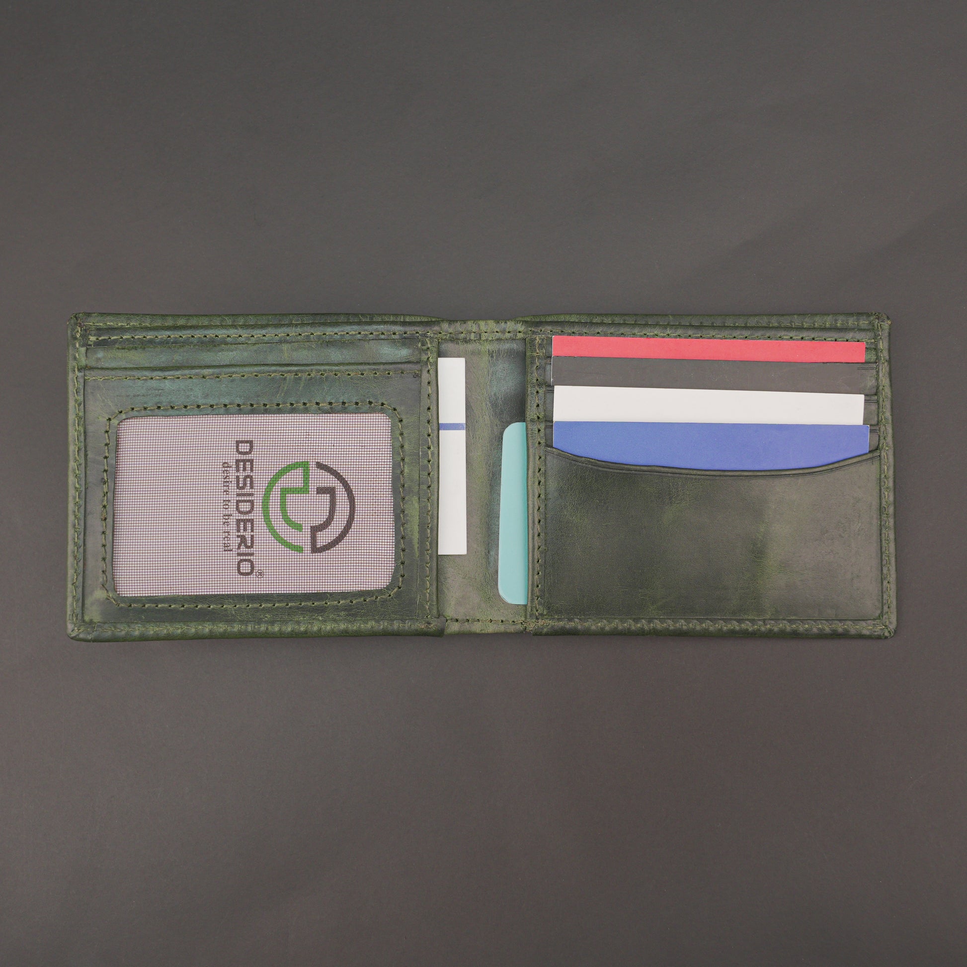 Genuine Leather Wallet for Men – Green #Desiderio #LeatherWallet #MensWallet #GenuineLeather #GreenWallet #MensAccessories