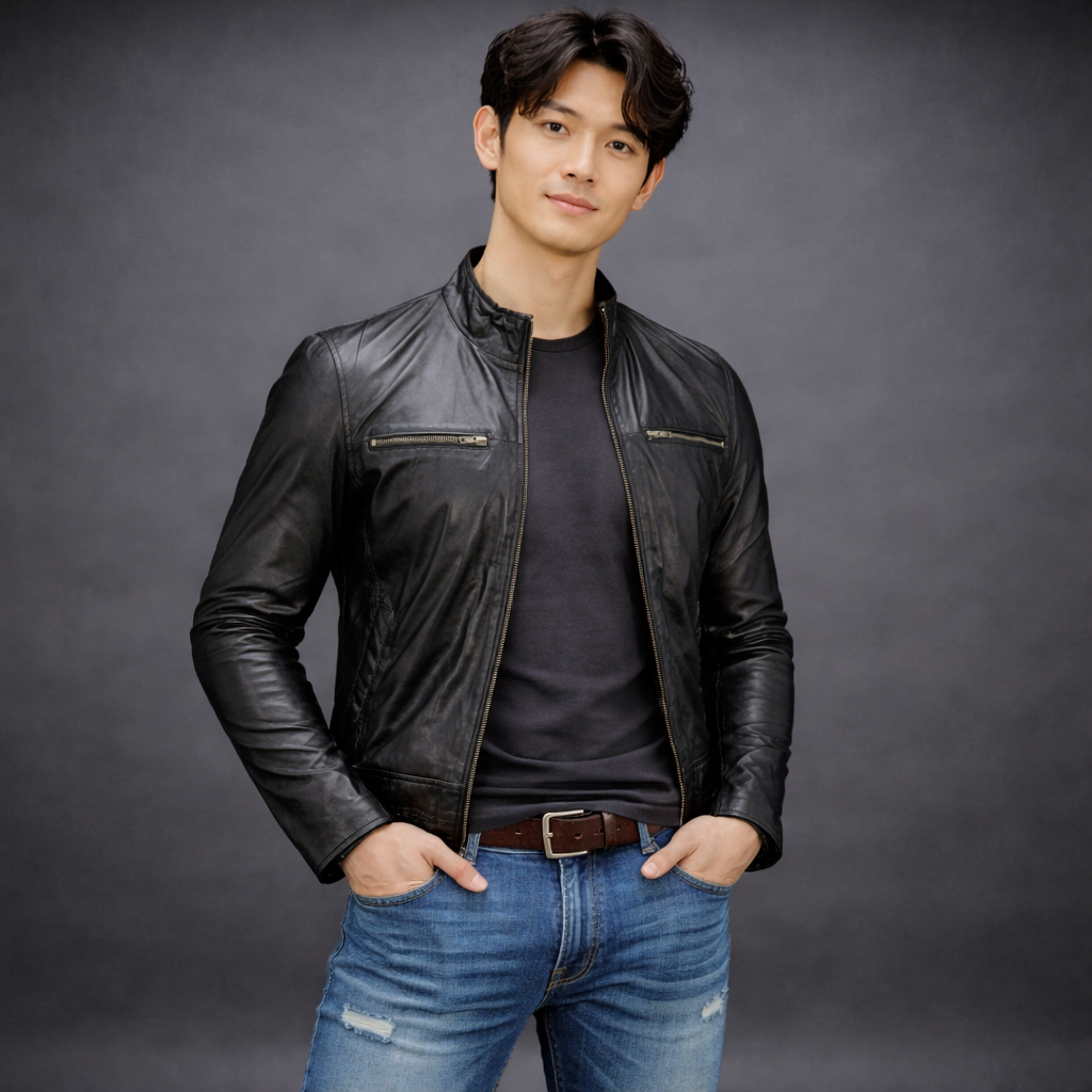 Black everyday jacket with front zip closure, zippered cuffs, two side pockets, two front pockets, and one inner pocket, combining modern style with practical functionality