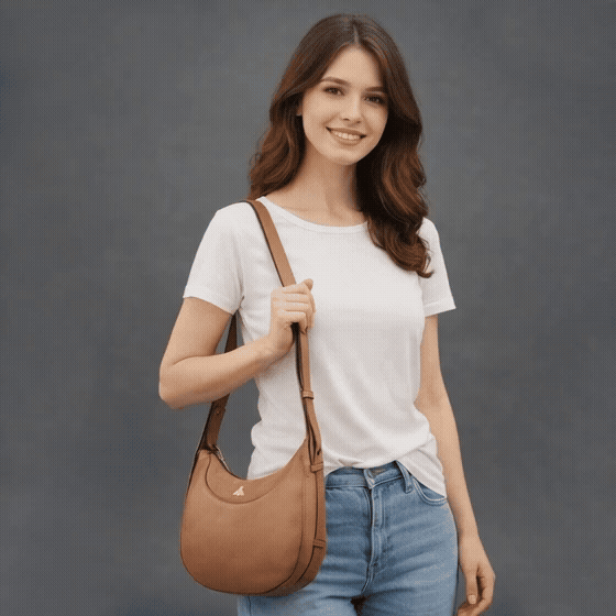 Leather Loop Bag in 100% genuine cowhide leather featuring an elegant loop handle, spacious interior, and durable stitching—perfect for work and everyday casual wear.