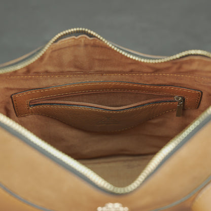 Leather Loop Bag in 100% genuine cowhide leather featuring an elegant loop handle, spacious interior, and durable stitching—perfect for work and everyday casual wear.