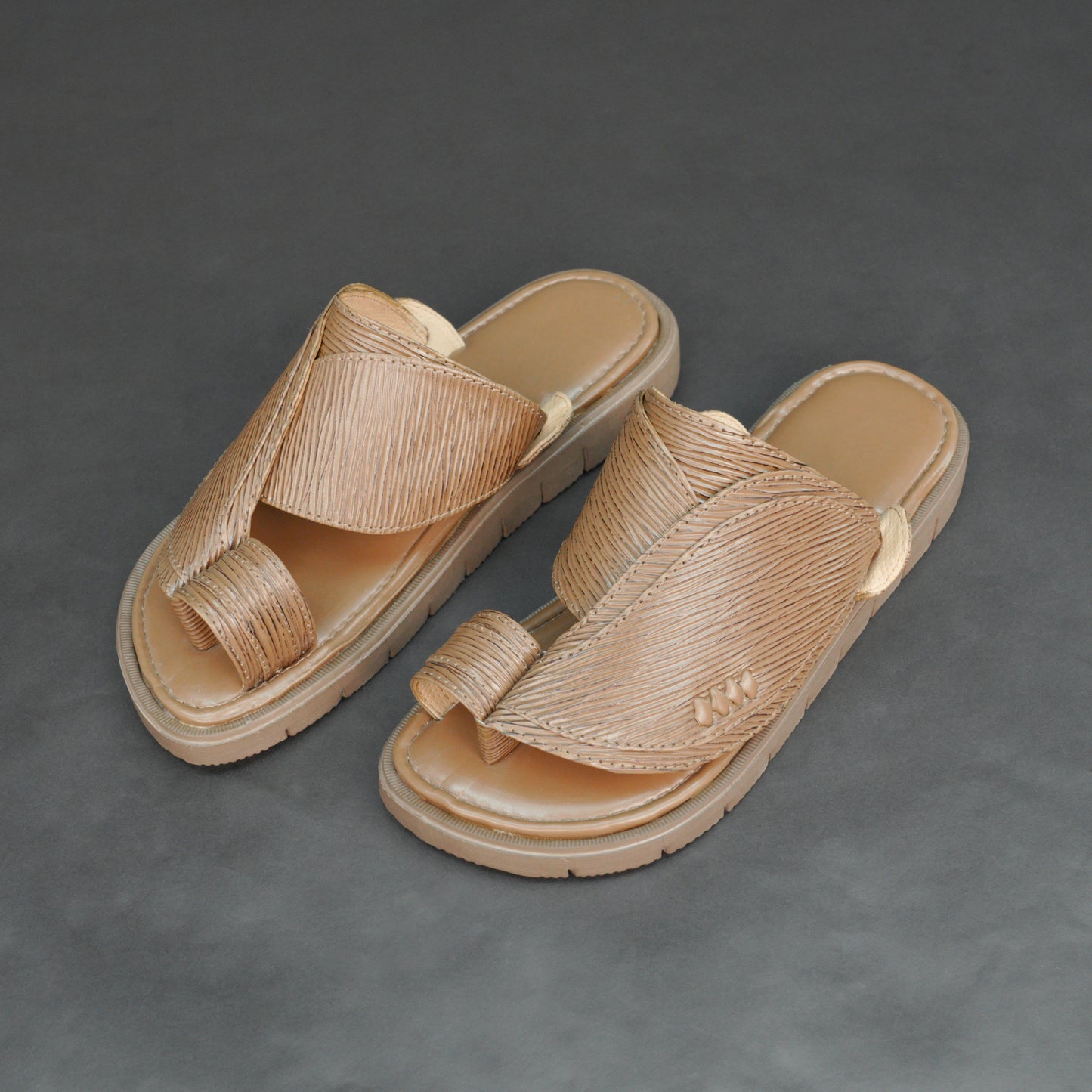 Light brown Arabic chappal with printed PU upper and EVA sole.