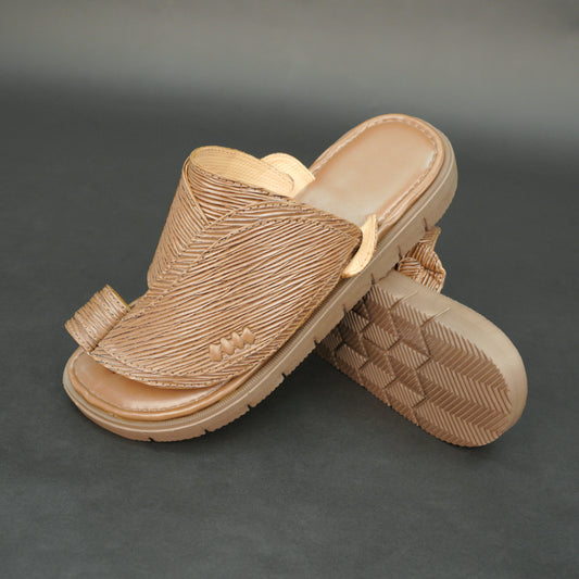 Light brown Arabic chappal with printed PU upper and EVA sole.