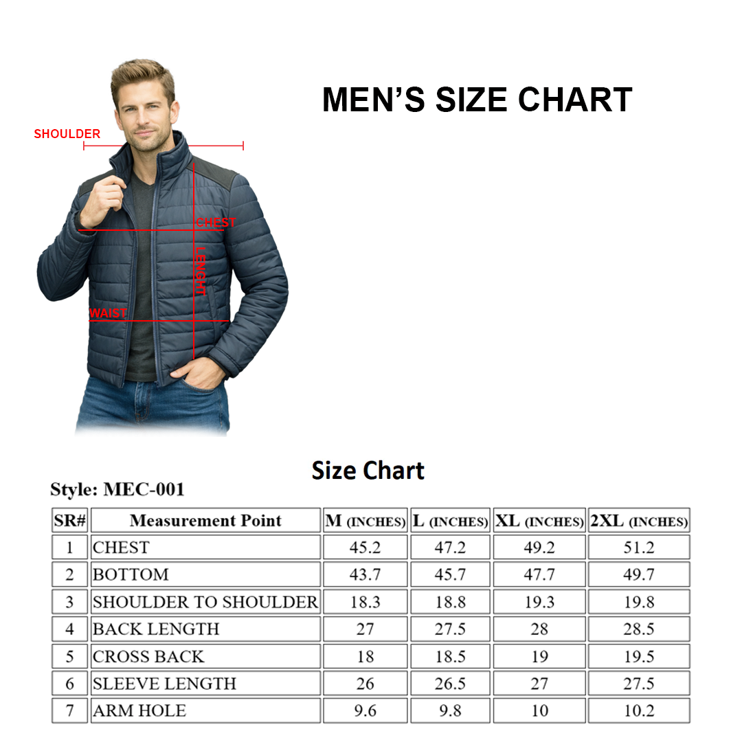 Men's Two Tone Zipper Quilted Puffer Jacket