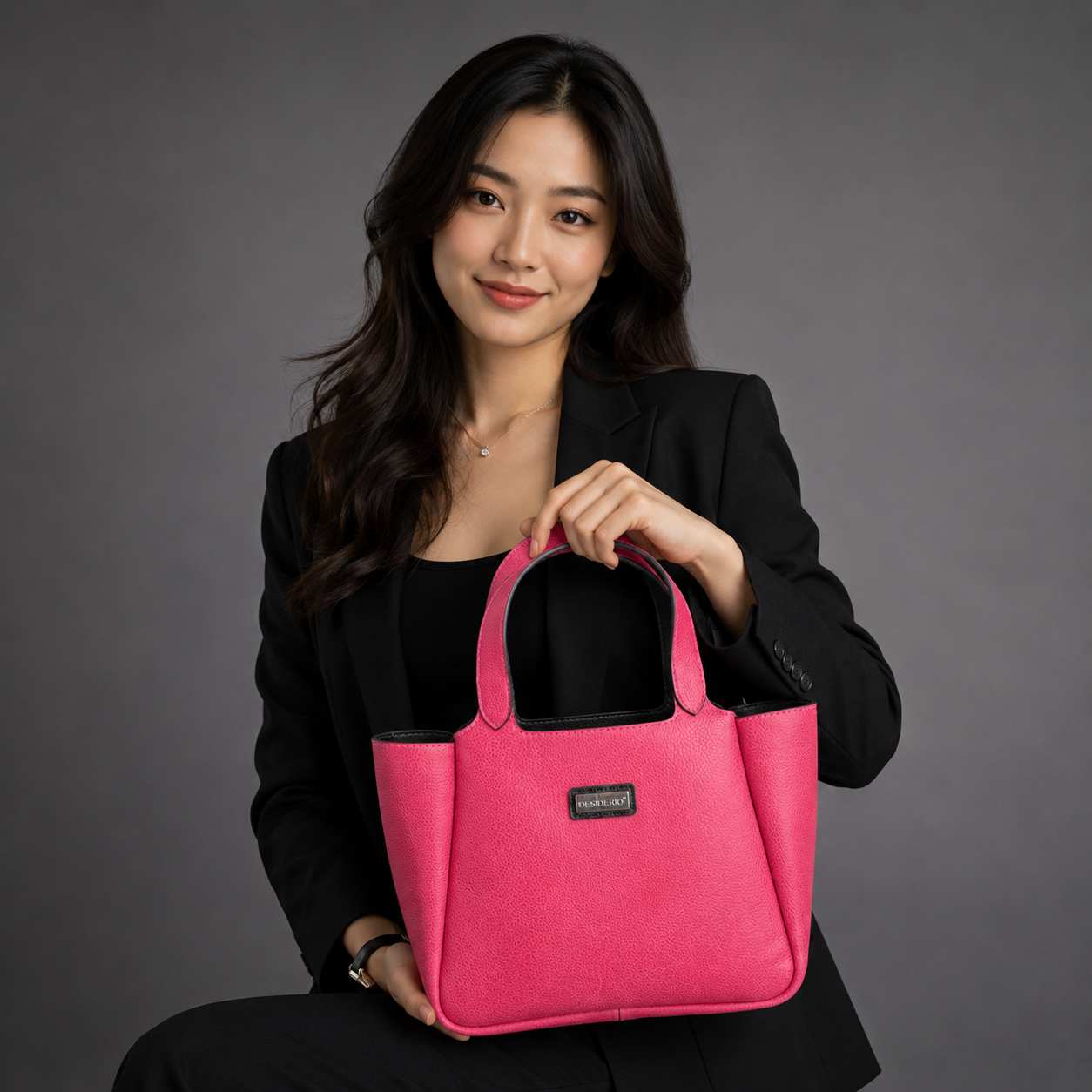 Pink cow vachetta leather bag with main compartment, inner pockets, and durable everyday design.