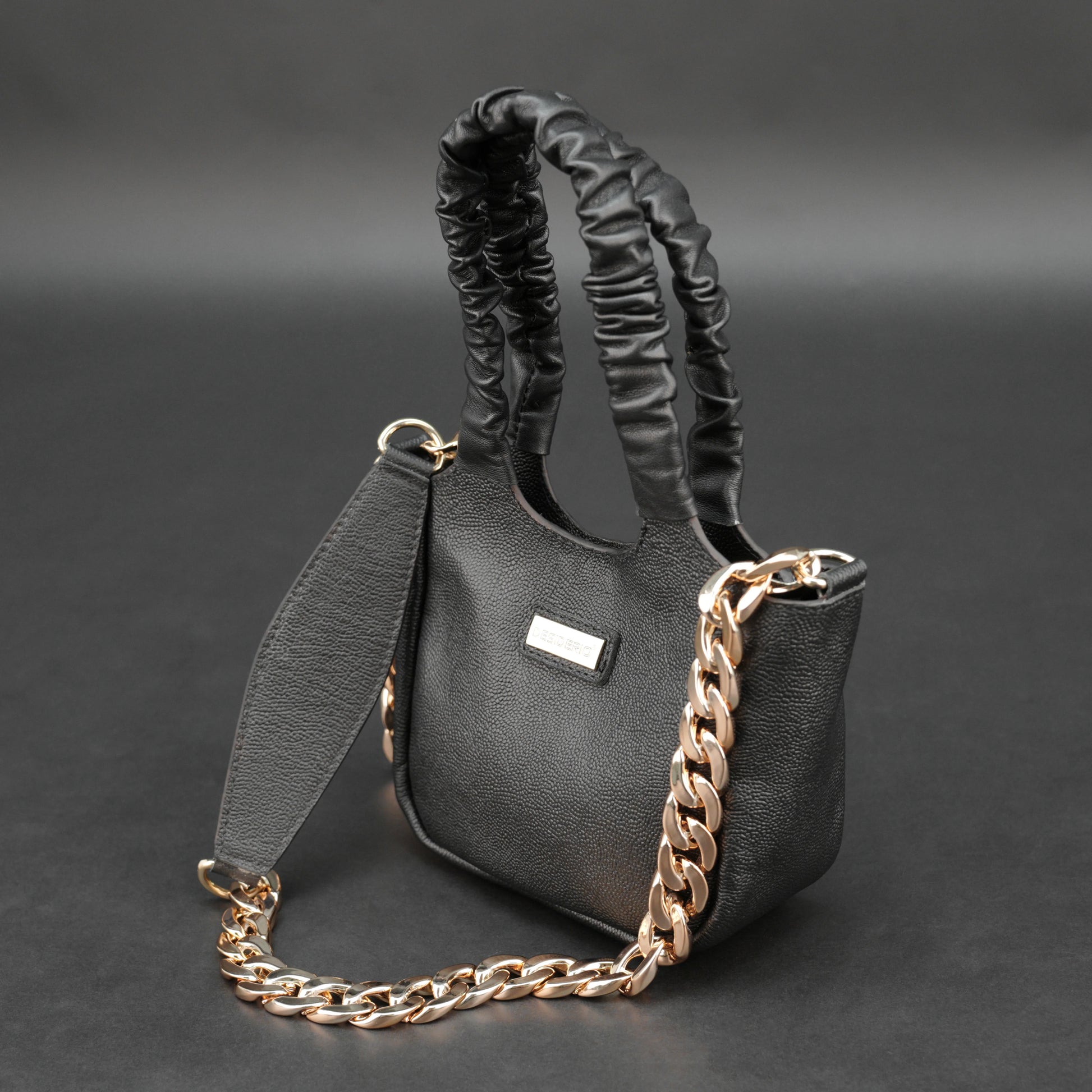 Black sheep croco leather bag with straps and pockets.