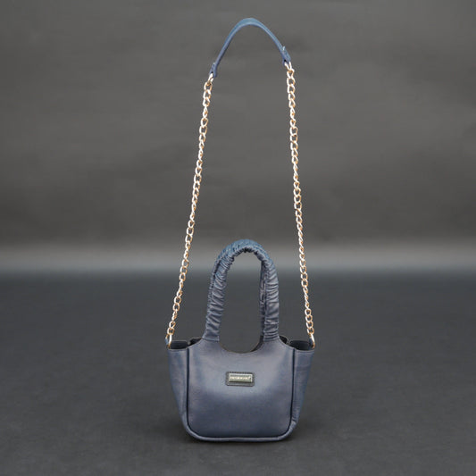 Deep blue premium cow leather bag with shoulder strap, main compartment, and inner pocket.