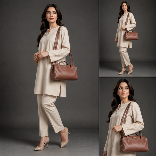 Brown cow Chelsea leather bag with straps, two compartments, and zipper pocket.