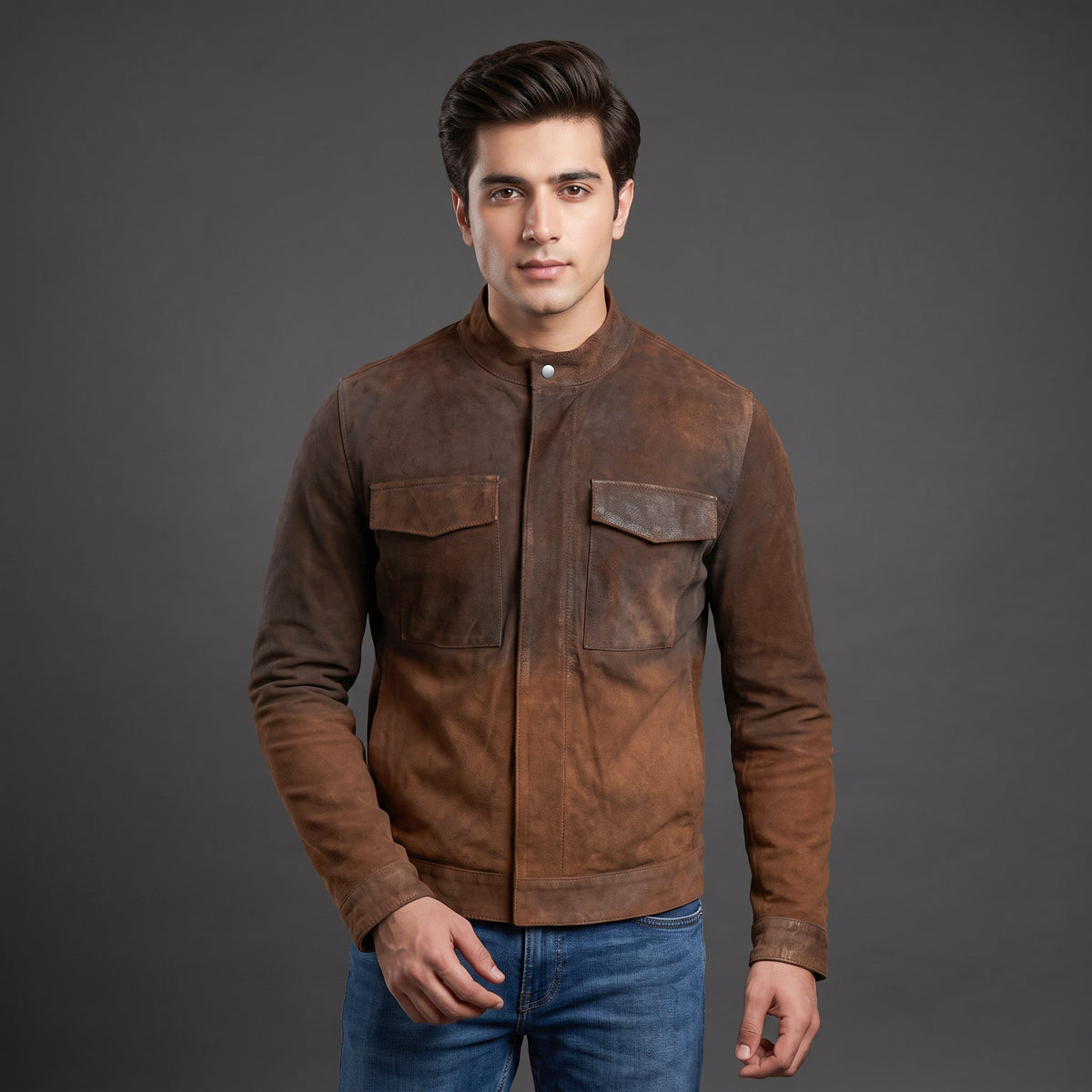 Men's Premium Real Leather Button Zip Jacket  #Desiderio #LeatherJacket #MensLeatherJacket #RealLeather #ButtonZipJacket #MensFashion #LeatherWear #PremiumLeather