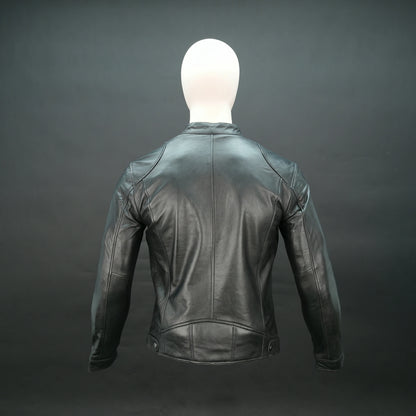 Men's Black Genuine Leather Bomber Jacket - Zip-Up Mandarin Collar Moto Jacket #Desiderio #LeatherJacket #BomberJacket #MensFashion #MotoJacket