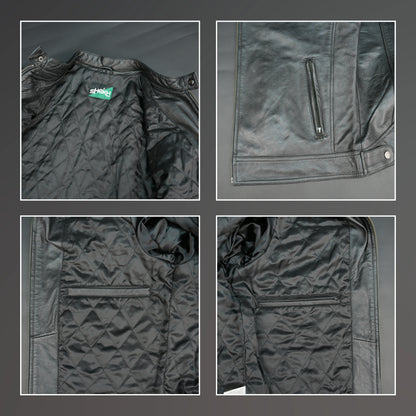 Men's Black Genuine Leather Bomber Jacket - Zip-Up Mandarin Collar Moto Jacket #Desiderio #LeatherJacket #BomberJacket #MensFashion #MotoJacket