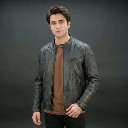 Men's Black Leather Biker Jacket - Quilted Shoulder Zip-Up Moto Jacket
#Desiderio #BikerJacket #LeatherJacket #MotoJacket #MensFashion