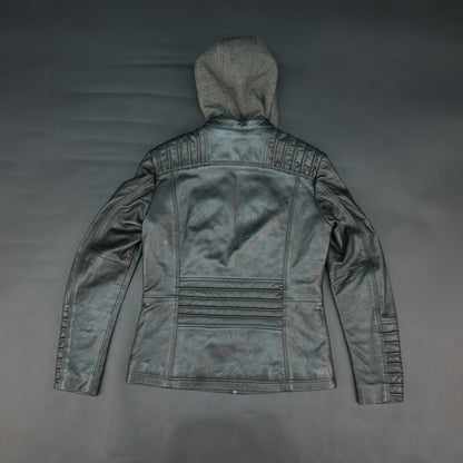 Men's Black Leather Hooded Biker Jacket - Quilted Zip-Up Moto Jacket
#Desiderio #BikerJacket #LeatherJacket #MotoJacket #MensFashion