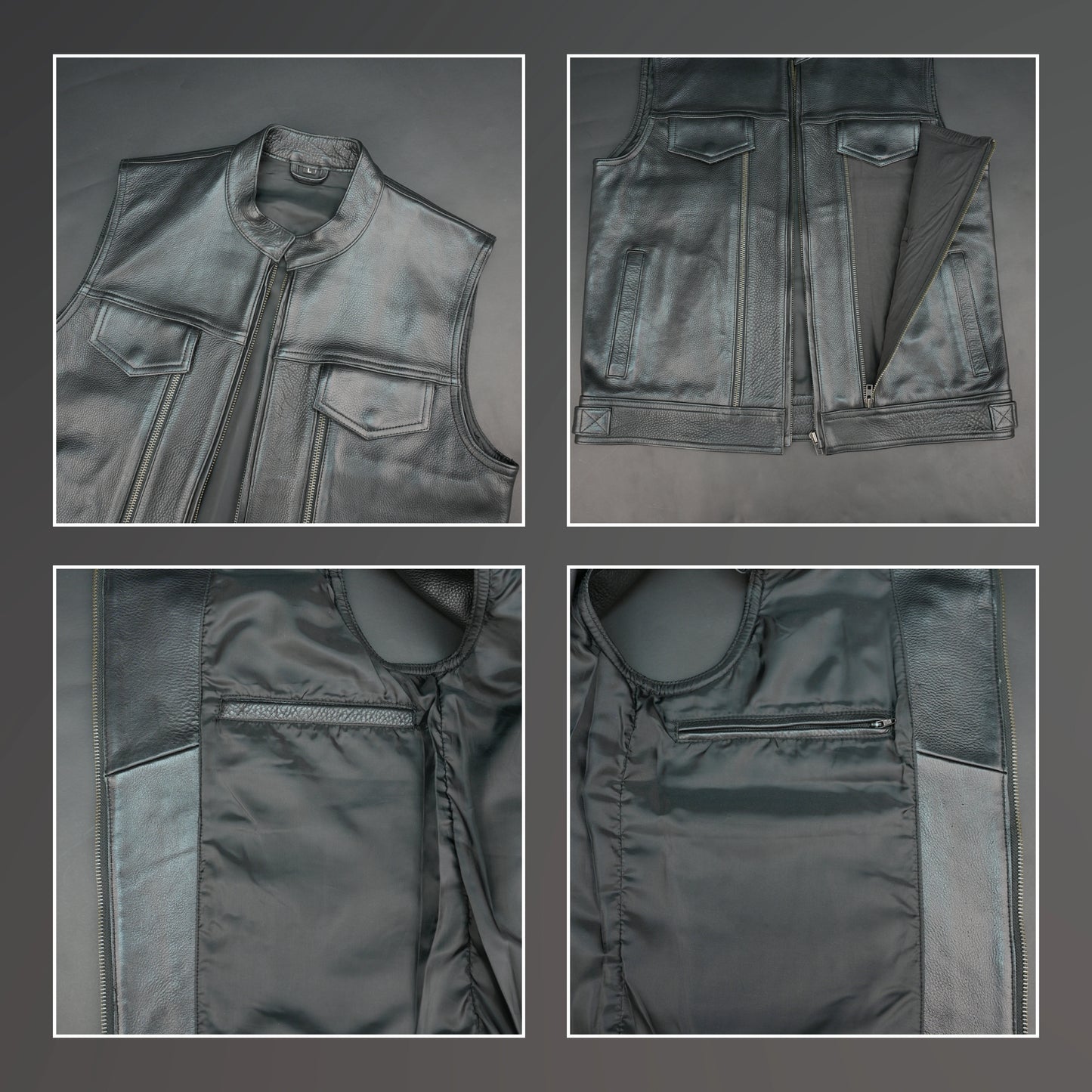 Men's Black Leather Vest - Zip-Up Mandarin Collar Biker Vest
#Desiderio #LeatherVest #BikerVest #MensFashion #MotorcycleGear