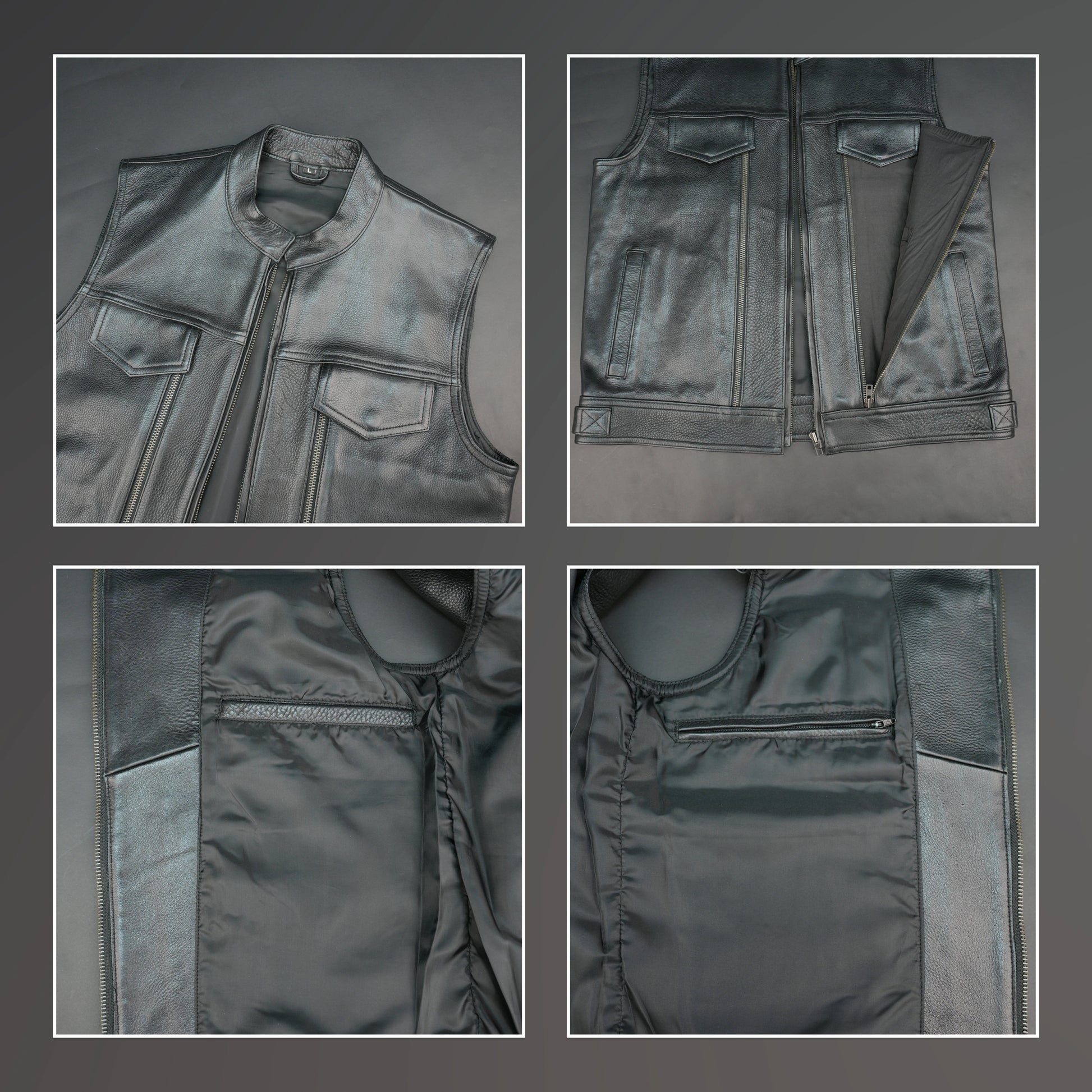 Men's Black Leather Vest - Zip-Up Mandarin Collar Biker Vest
#Desiderio #LeatherVest #BikerVest #MensFashion #MotorcycleGear