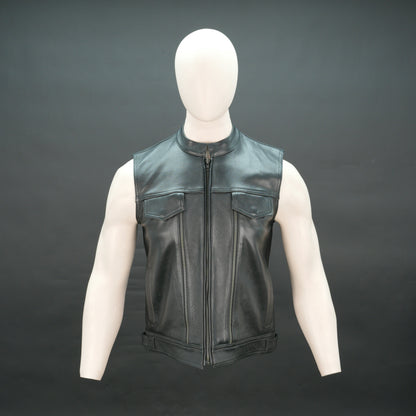 Men's Black Leather Vest - Zip-Up Mandarin Collar Biker Vest
#Desiderio #LeatherVest #BikerVest #MensFashion #MotorcycleGear