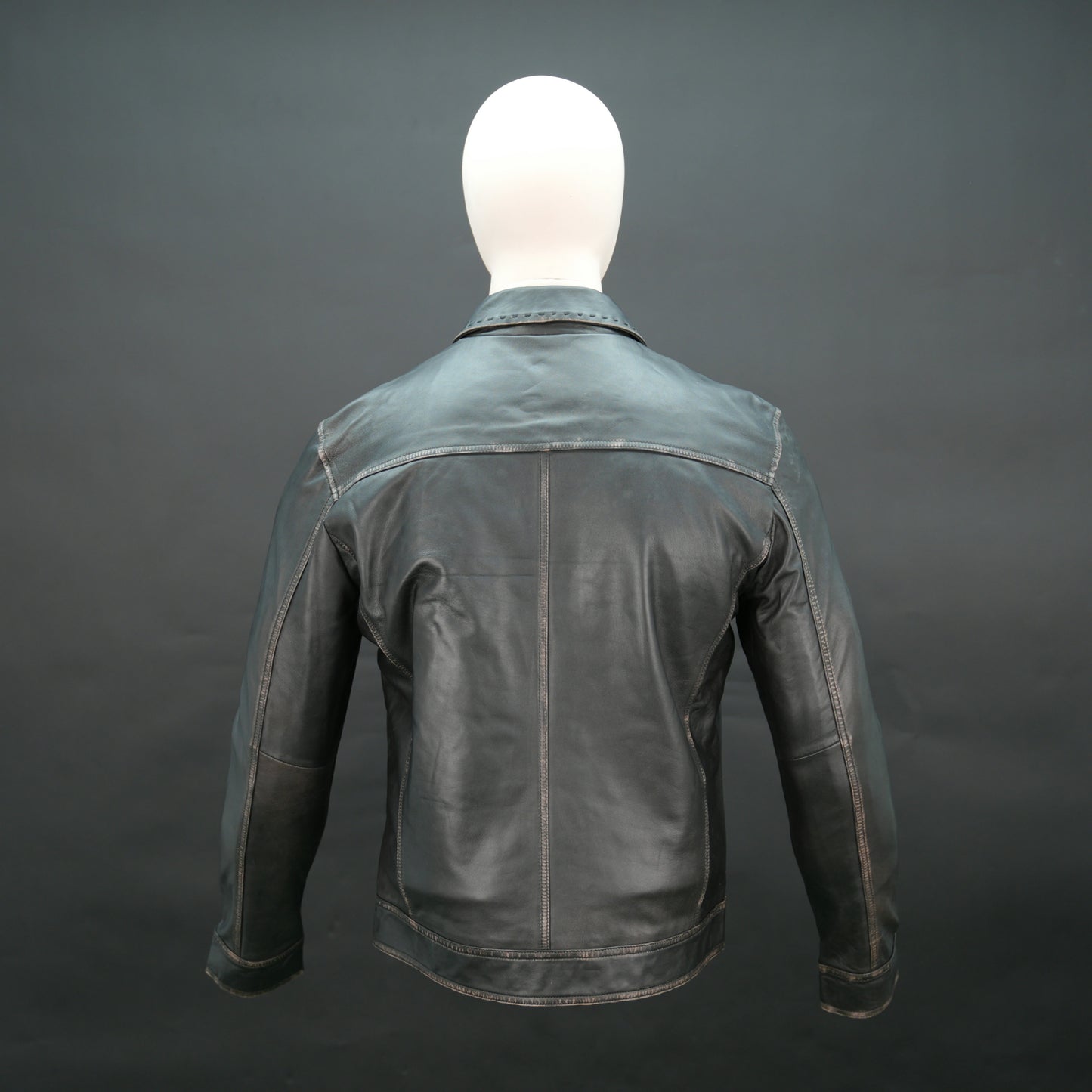 Men's black lambskin leather jacket with shirt collar and slim fit
