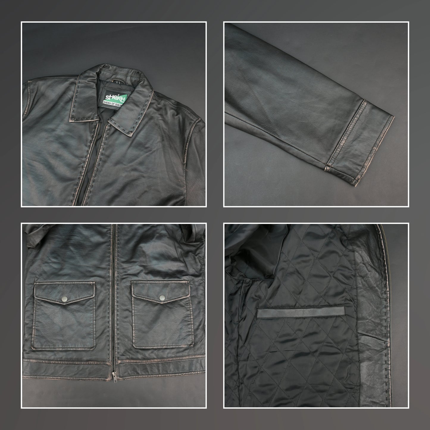 Men's black lambskin leather jacket with shirt collar and slim fit
