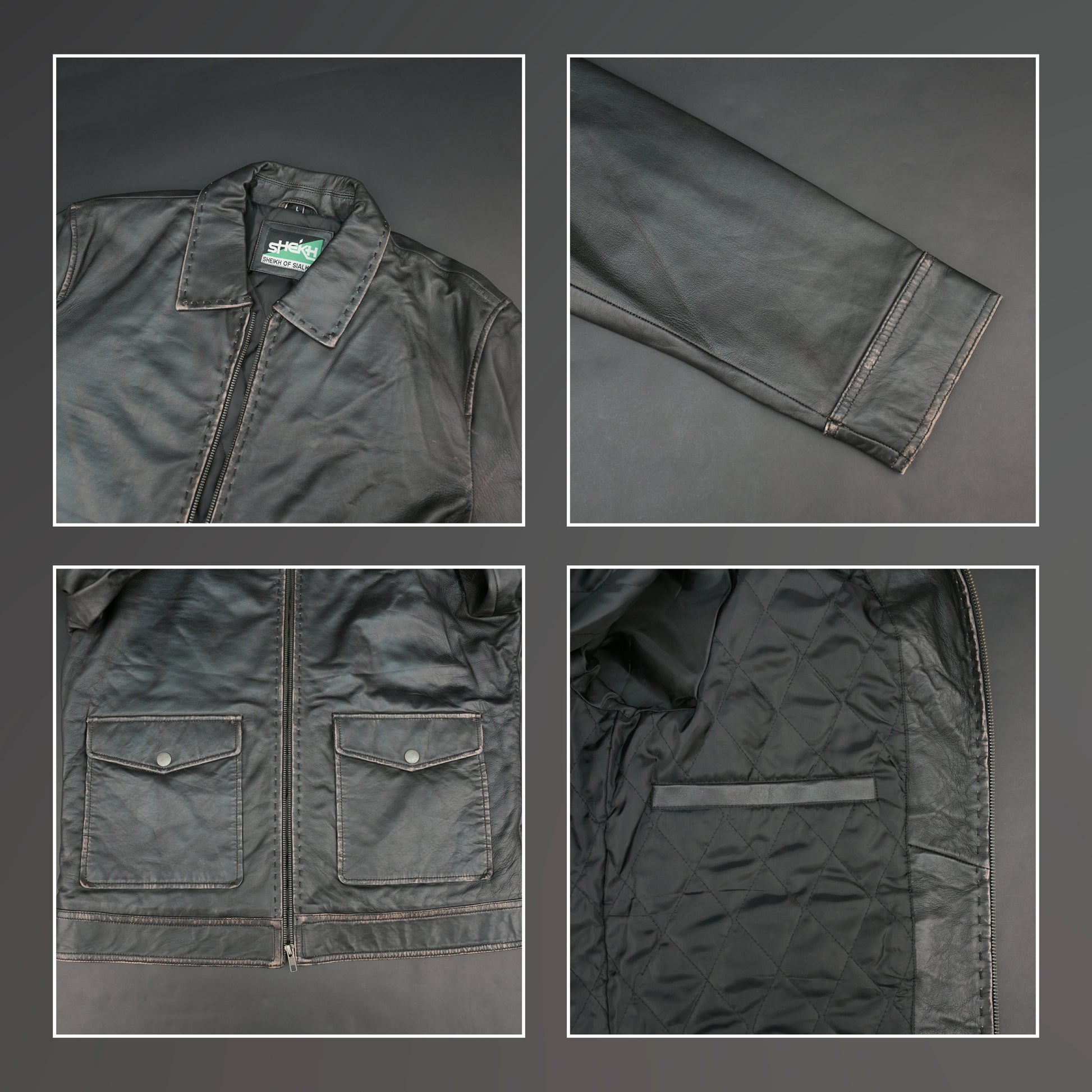 Men's black lambskin leather jacket with shirt collar and slim fit