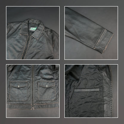 Men's black lambskin leather jacket with shirt collar and slim fit