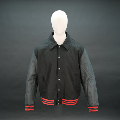 Mens Black Varsity Jacket with Leather - Button Up Letterman Jacket
#Desiderio #VarsityJacket #LettermanJacket #MensJacket #LeatherJacket