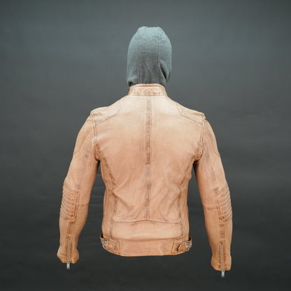 Men's Camel Leather Hooded Biker Jacket - Zip-Up Moto Jacket
#Desiderio #LeatherJacket #BikerJacket #MotoJacket #MensFashion