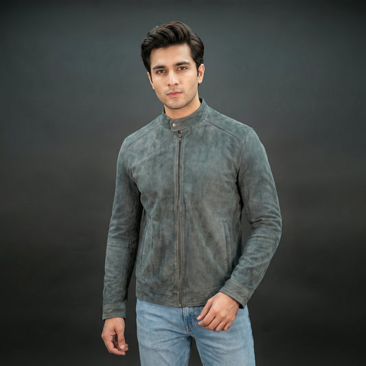 Mens Forest Suede Bomber Jacket - Zip-Up Mandarin Collar Jacket
#Desiderio #SuedeJacket #BomberJacket #MensJacket #FashionOuterwear