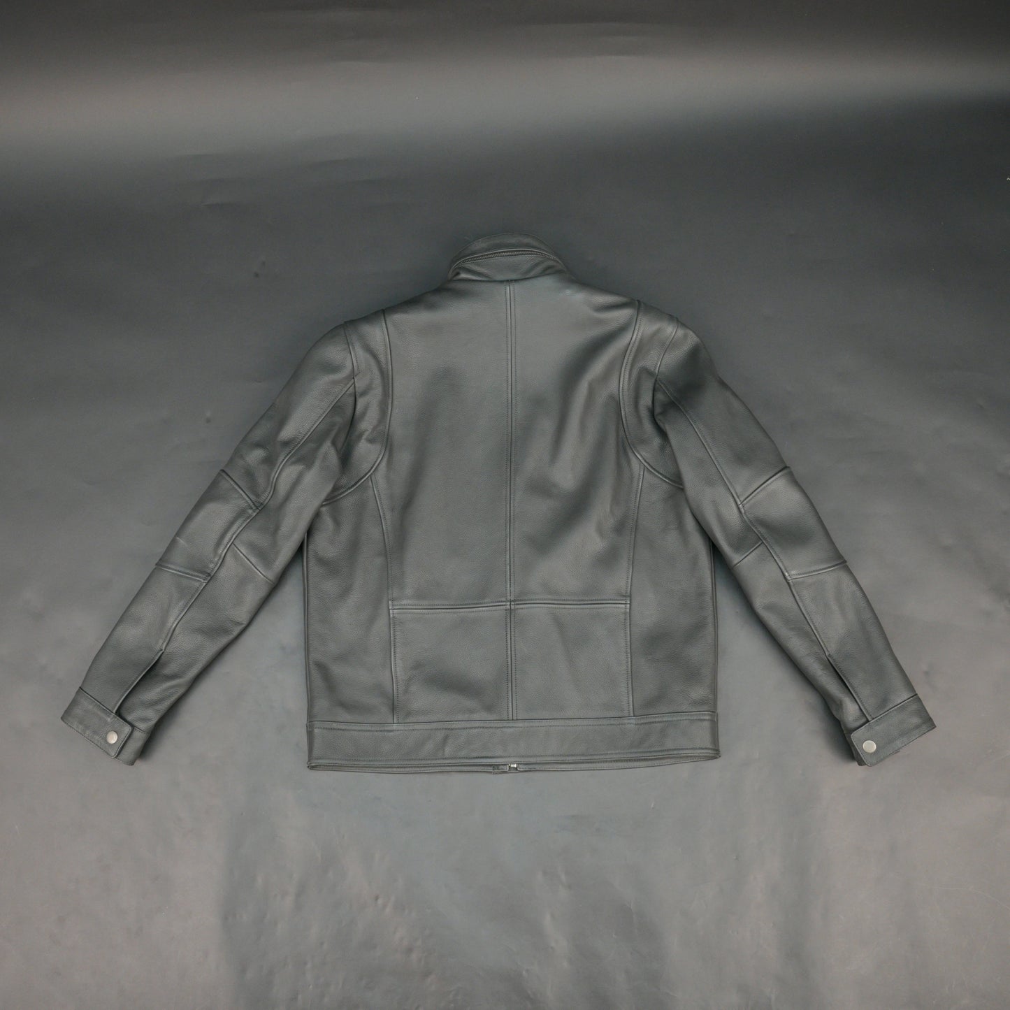 Mens Gray Stand Collar Leather Jacket Button Front with Flap Pockets & Zip Details #Desiderio #LeatherJacket #MensFashion #GenuineLeather #StandCollarJacket #LeatherStyle #PremiumOuterwear #CasualWear