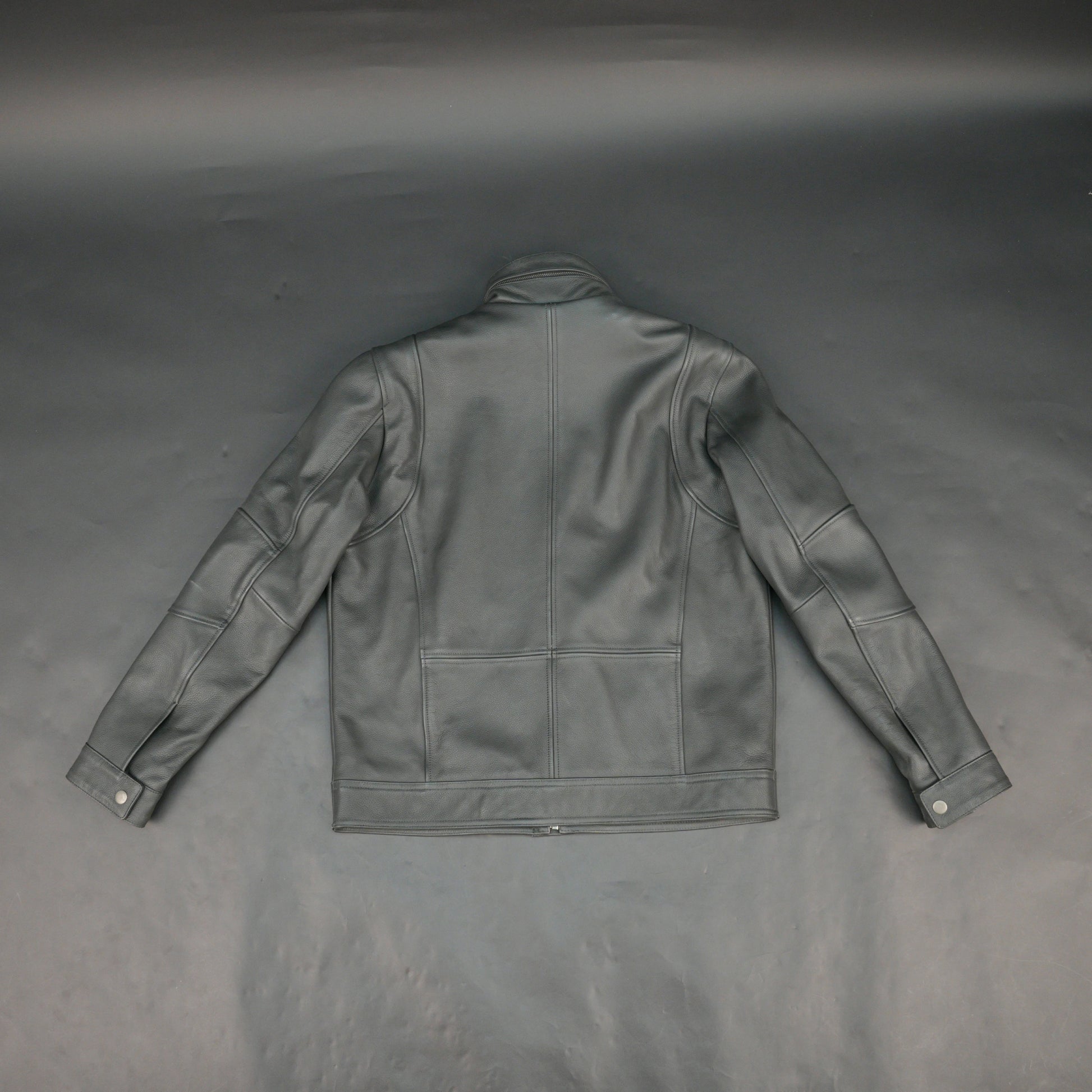 Mens Gray Stand Collar Leather Jacket Button Front with Flap Pockets & Zip Details #Desiderio #LeatherJacket #MensFashion #GenuineLeather #StandCollarJacket #LeatherStyle #PremiumOuterwear #CasualWear