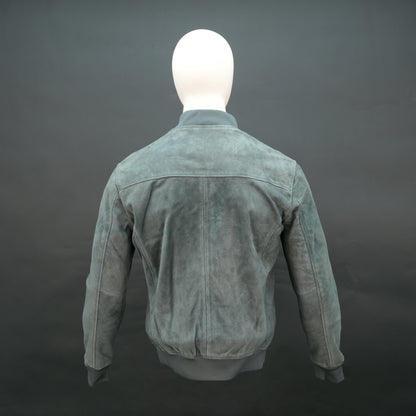 Men's suede jacket with ribbed cuffs and front zip closure