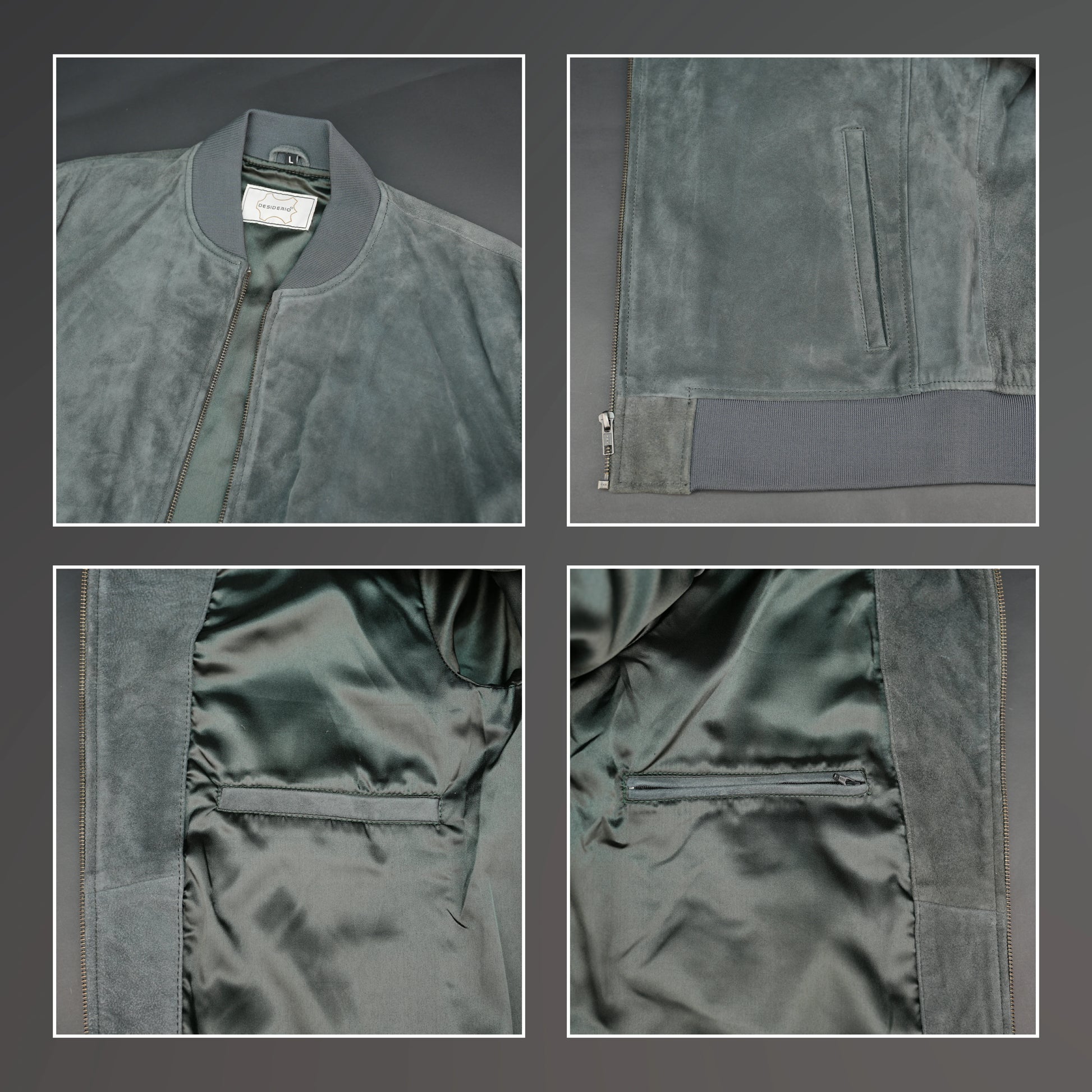 Men's suede jacket with ribbed cuffs and front zip closure