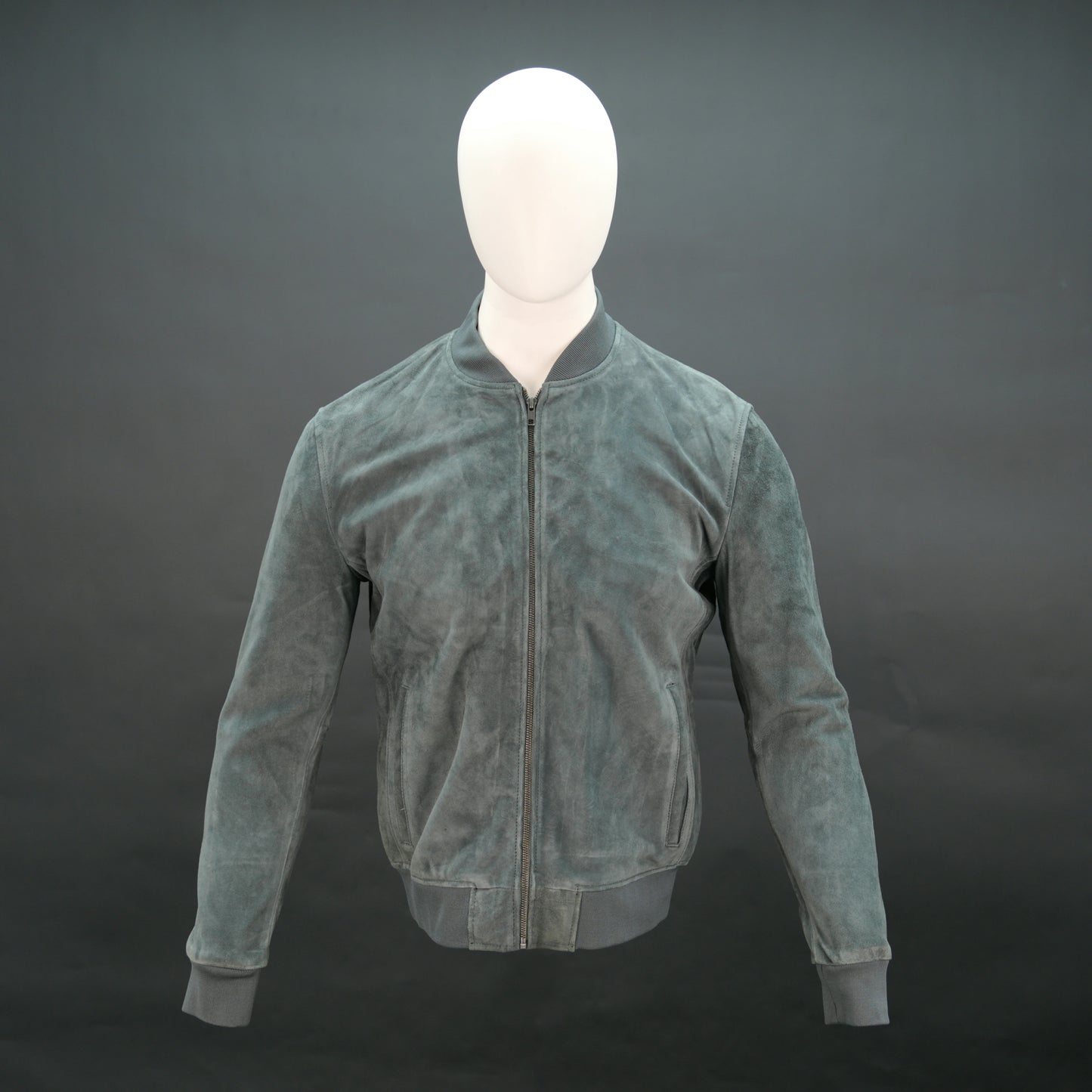 Men's suede jacket with ribbed cuffs and front zip closure