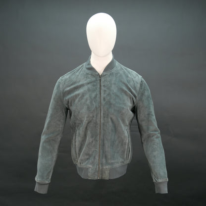 Men's suede jacket with ribbed cuffs and front zip closure