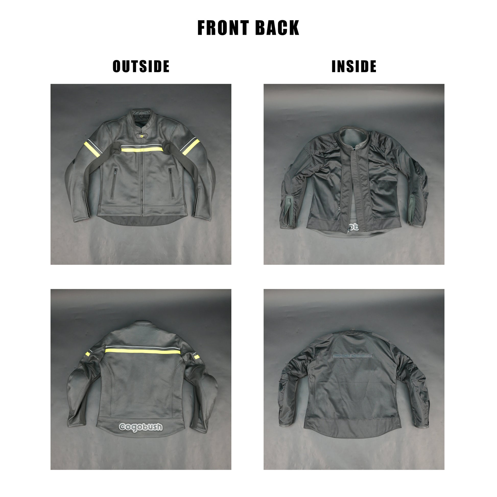 Men's Grey Leather Mesh Motorcycle Jacket with Yellow Reflective Strips - Premium Safety Riding Jacket #Desiderio #MotorcycleJacket #LeatherJacket #RidingGear #BikerStyle #GenuineLeather #SafetyRiding #MensFashion