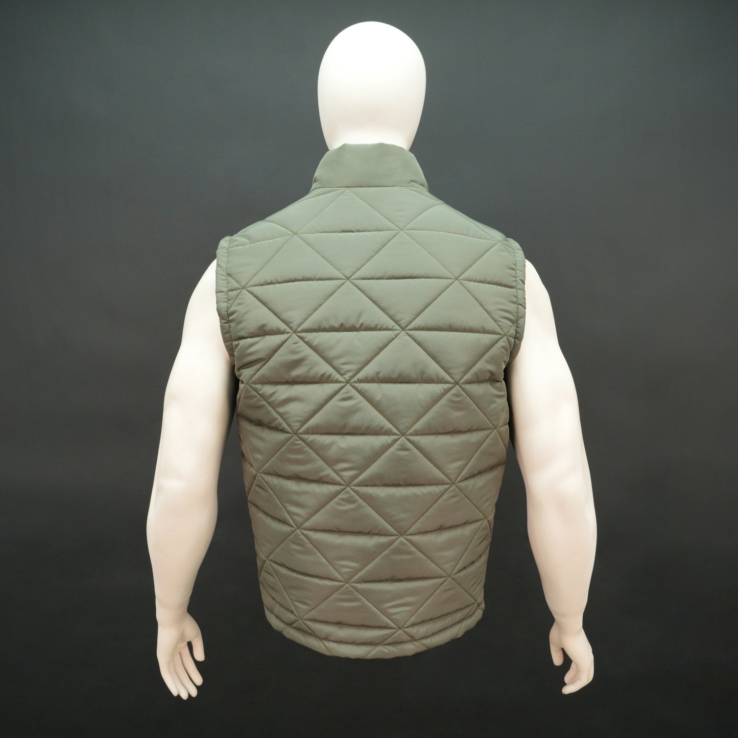 Men’s lightweight quilted puffer vest with front zip, side pockets, inside pocket, comfortable fit, available in green