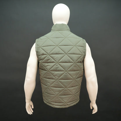 Men’s lightweight quilted puffer vest with front zip, side pockets, inside pocket, comfortable fit, available in green