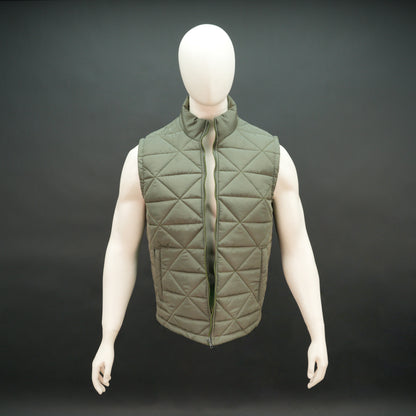 Men’s lightweight quilted puffer vest with front zip, side pockets, inside pocket, comfortable fit, available in green