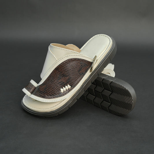 Off-white Arabic chappal with snake-texture PU upper and EVA sole.