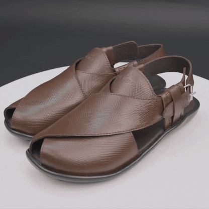 Brown cow-printed W-Series leather shoe with goat leather lining, leather and EVA insole, and durable TPR sole.
